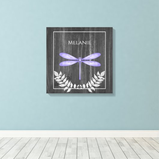 Paarse dragonfly Rustic Canvas afdrukken (Insitu (Houten vloer))