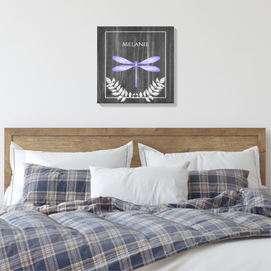 Paarse dragonfly Rustic Canvas afdrukken (Insitu (Slaapkamer))
