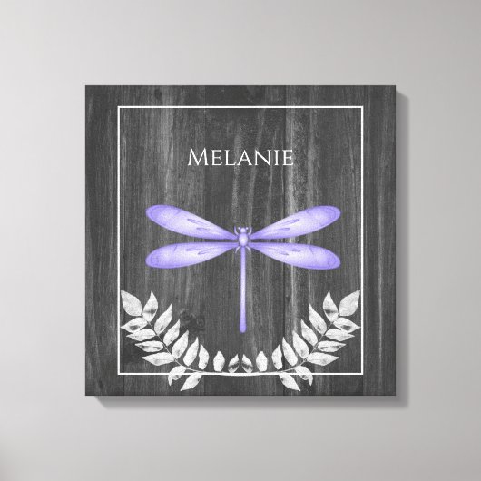 Paarse dragonfly Rustic Canvas afdrukken (Voorkant)