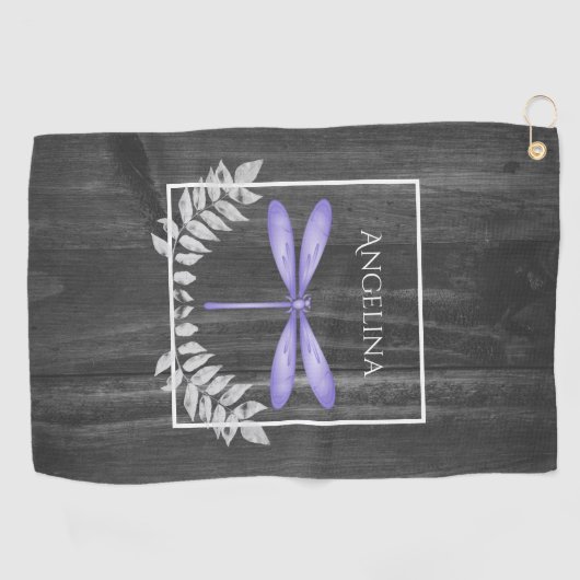 Paarse Dragonfly Rustic Golf Towel Golfhanddoek (Horizontaal)