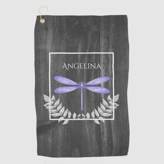 Paarse Dragonfly Rustic Golf Towel Golfhanddoek (Voorkant)
