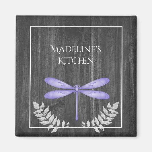 Paarse Dragonfly Rustic Magnet (Voorkant)