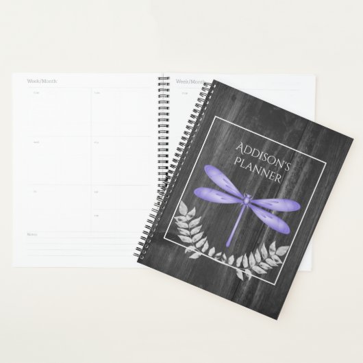 Paarse dragonfly Rustic Planner (Display)
