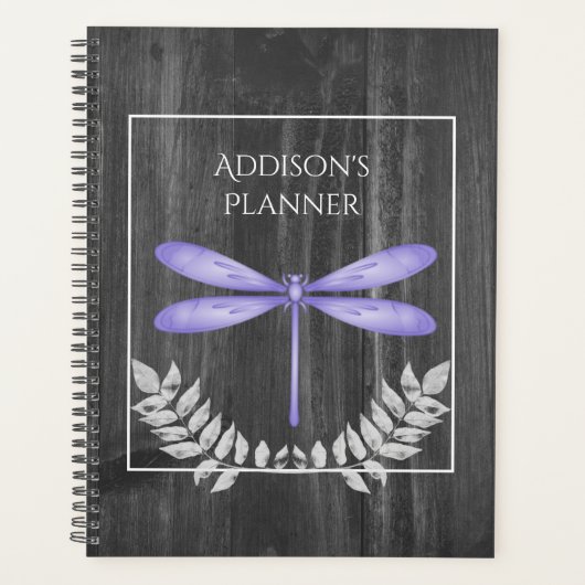 Paarse dragonfly Rustic Planner (Voorkant)