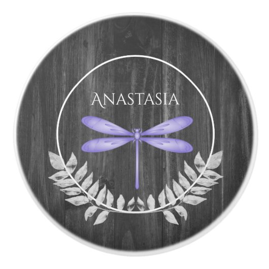 Paarse dragonfly Rustic Specialized Ceramic Knob. Keramische Knop (Voorkant)