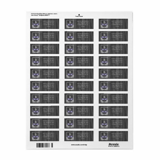 Paarse dragonfly Rustisch label (Full Sheet)