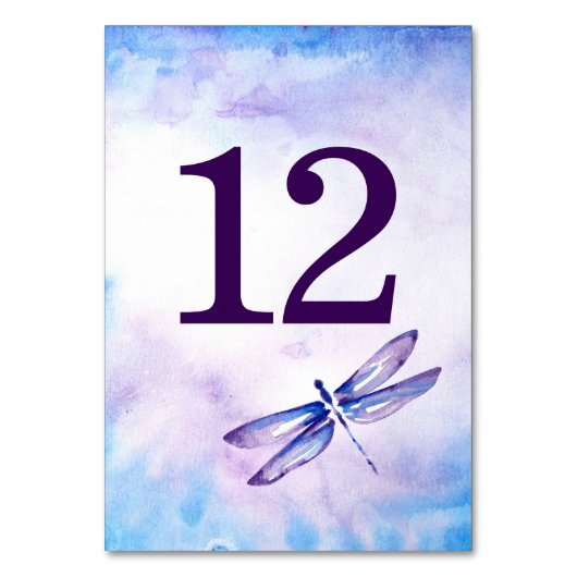 Paarse Dragonfly Trouwtafel Nummer | Waterverf Kaart (Achterkant)