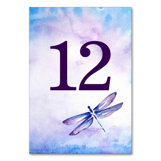 Paarse Dragonfly Trouwtafel Nummer | Waterverf Kaart (Voorkant)