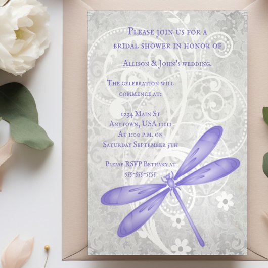 Paarse dragonfly Vrijgezellenfeest Uitnodigen Kaart