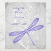 Paarse dragonfly-weddenschapswindenlabel wijn etiket (Enkel label)