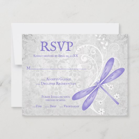 Paarse Dragonfly Wedding RSVP Kaart (Voorkant)