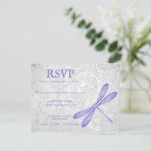 Paarse Dragonfly Wedding RSVP Kaart (Staand voorkant)