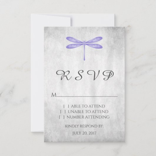 Paarse Dragonfly Wedding RSVP Kaart (Voorkant)