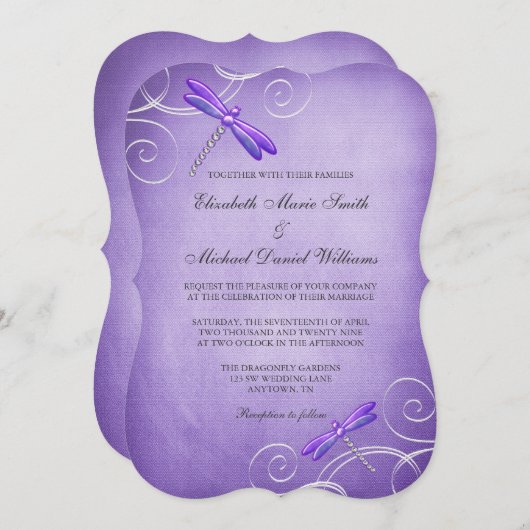 Paarse Dragonfly wervelt bruiloft Kaart (Voorkant / Achterkant)
