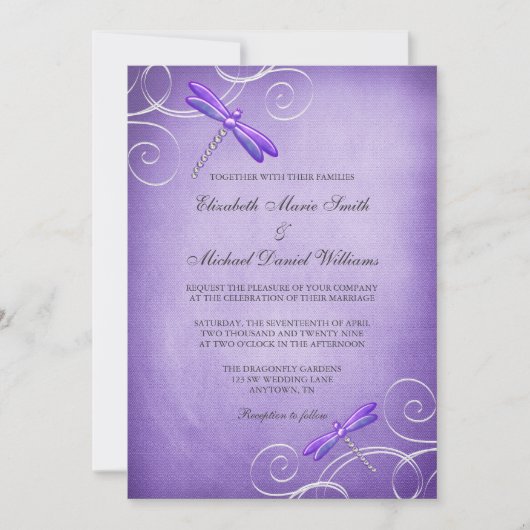 Paarse dragonfly zwemt weddenschappen uit kaart (Voorkant)