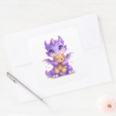 Paarse Draken Teddybeer Vierkante Sticker (Envelop)