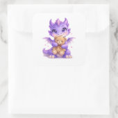 Paarse Draken Teddybeer Vierkante Sticker (Tas)