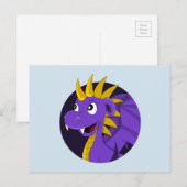 Paarse drakencartoon briefkaart (Voorkant / Achterkant)