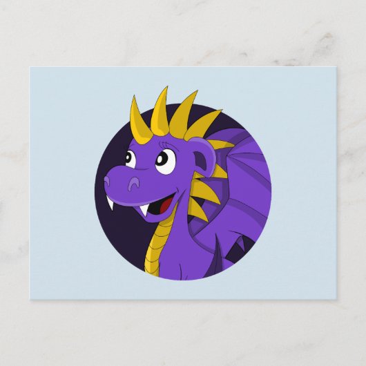 Paarse drakencartoon briefkaart (Voorkant)
