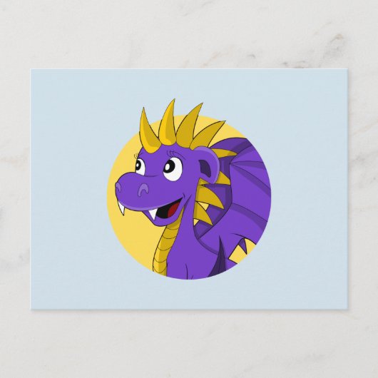 Paarse drakencartoon briefkaart (Voorkant)