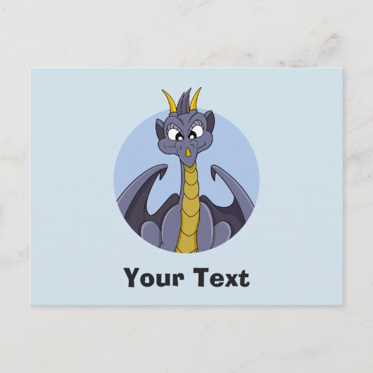 Paarse drakencartoon briefkaart (Voorkant)