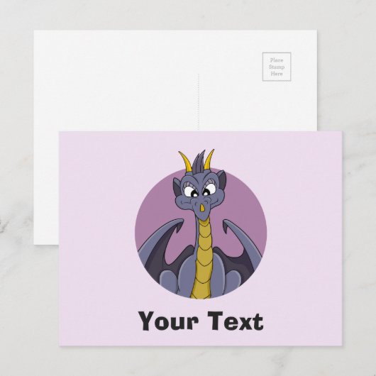 Paarse drakencartoon briefkaart (Voorkant / Achterkant)