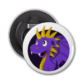 Paarse drakencartoon button flesopener (Voorkant)