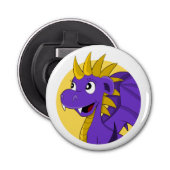 Paarse drakencartoon button flesopener (Voorkant)