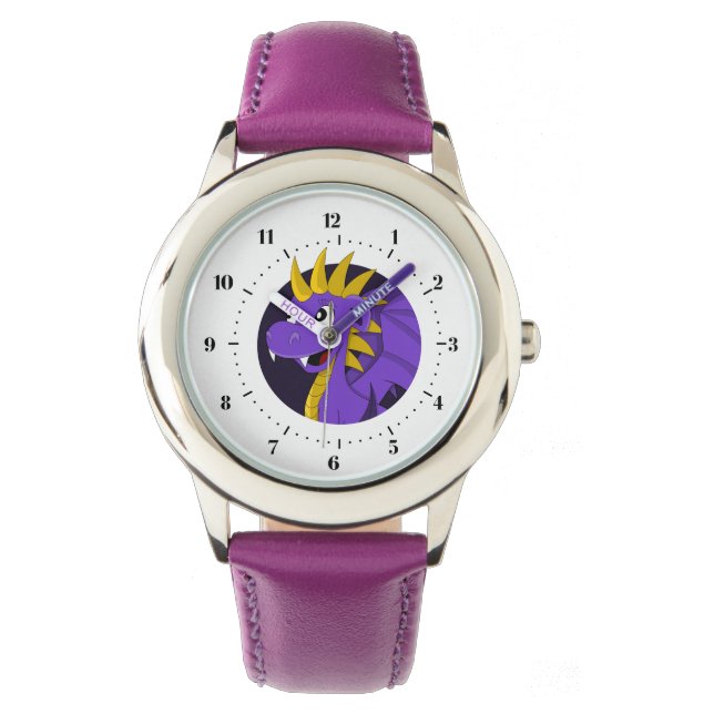 Paarse drakencartoon horloge (Voorkant)