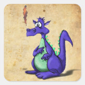 Paarse drakenCartoon Vierkante Sticker (Voorkant)