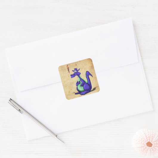Paarse drakenCartoon Vierkante Sticker (Envelop)