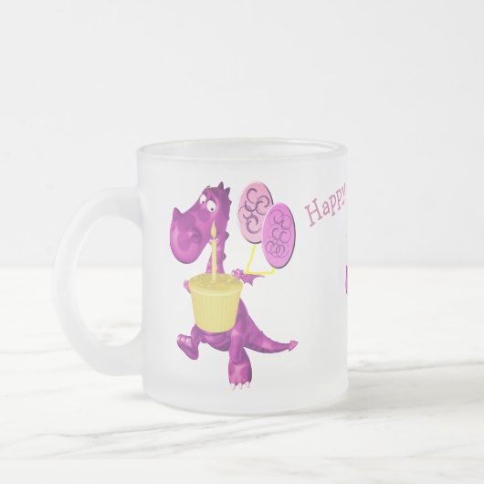 Paarse drakenkoek en ballonnen op maat matglas koffiemok (Links)