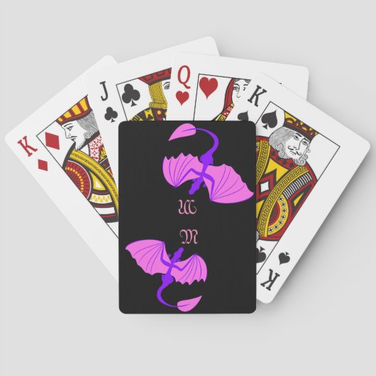 Paarse drakenmonogram speelkaarten (Achterkant)
