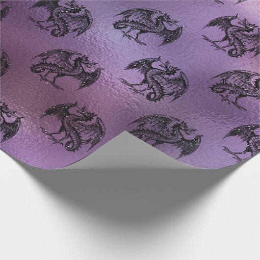 Paarse drakenontwerp cadeaupapier (Hoek)
