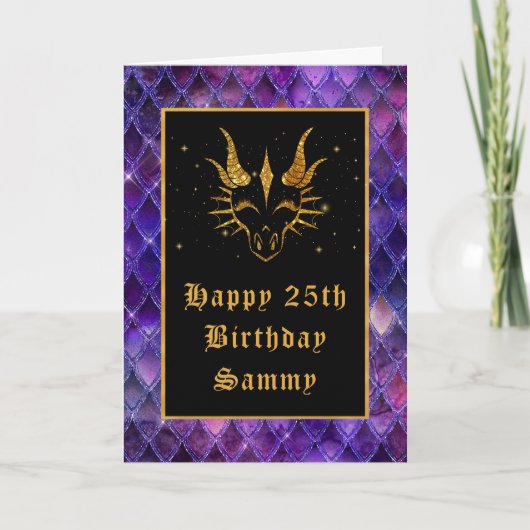 Paarse drakenschalen Faux Glitter Happy Birthday Kaart (Voorkant)