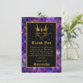 Paarse drakenschalen Gold Faux Glitter Birthday Bedankkaart (Staand voorkant)