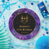 Paarse drakenschalen Gold Faux Glitter Birthday Papieren Bordje (Feest)