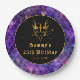 Paarse drakenschalen Gold Faux Glitter Birthday Papieren Bordje