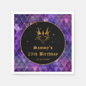 Paarse drakenschalen Gold Faux Glitter Birthday Servet (Voorkant)