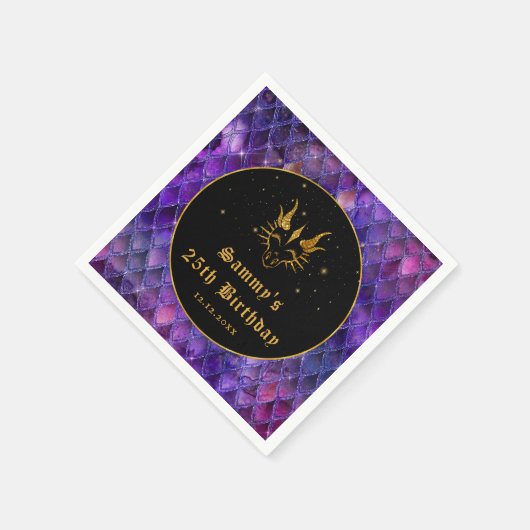 Paarse drakenschalen Gold Faux Glitter Birthday Servet (Hoek)