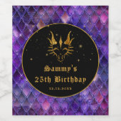 Paarse drakenschalen Gold Faux Glitter Birthday Wijn Etiket (Enkel label)