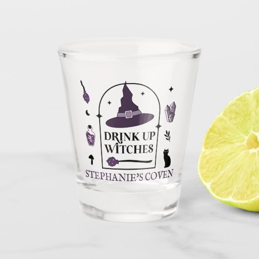 Paarse Drank Op Heksen Halloween Shot Glas (Voorkant)