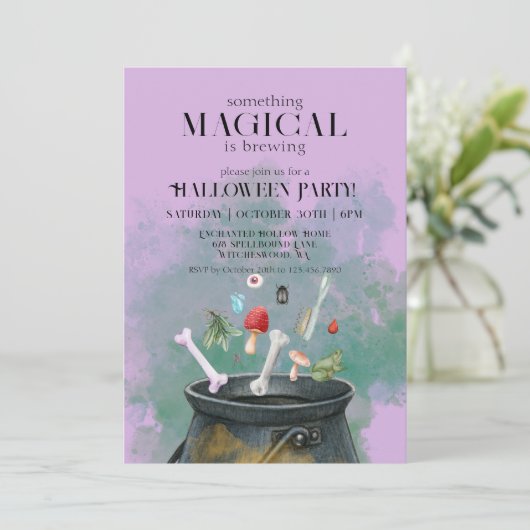 Paarse drankjes en spreuken heksen ketel Halloween Kaart (Staand voorkant)