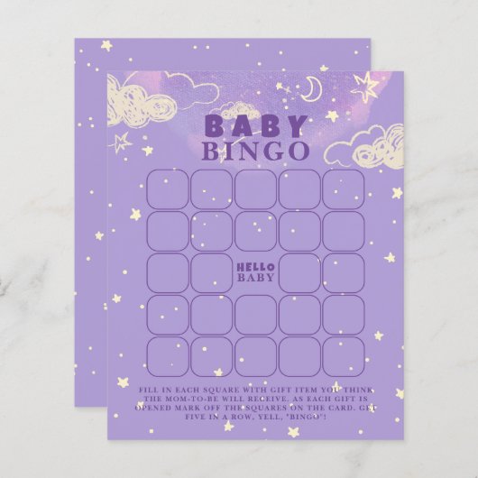 Paarse Dream Baby Bingo Baby shower Game (Voorkant / Achterkant)