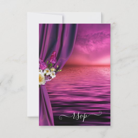 Paarse Dream Ocean Butterfly Wedding RSVP Kaart (Voorkant)