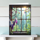  Paarse Dreamcatcher in venster Verjaardag Kaart