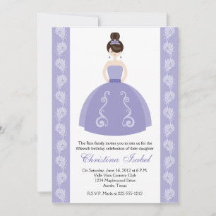 Paarse Dress Brunette Quinceanera Kaart