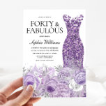 Paarse Dress Floral 40th Birthday & Fabulous 40th  Kaart<br><div class="desc">Paarse Sparkle Dress & Beauful Paarse Floral Vries & Fabulous Womans 40th Birthday Party Invitation Variations to the uitnodiging and matching Items in our store</div>