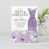 Paarse Dress Floral 60 jaar en verbluffend 60 jaar Kaart (Staand voorkant)