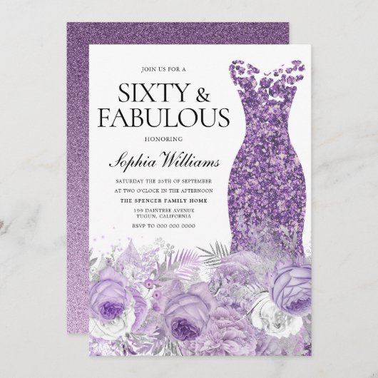 Paarse Dress Floral 60 jaar en verbluffend 60 jaar Kaart (Voorkant / Achterkant)